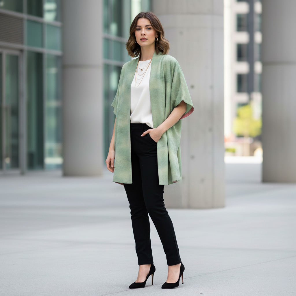 Handmade Kimono Vest – Upcycled from Japanese Vintage Silk Kimono with Subtle Patterns